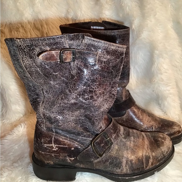 Frye Mens crackled distressed leather boots size 9 main image 8